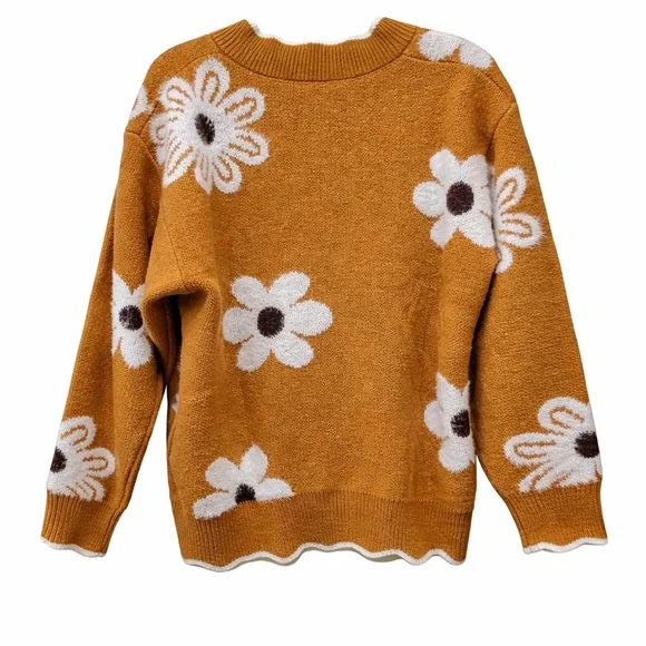 Floral Knit Sweater - Mustard and White - Picture 2 of 3